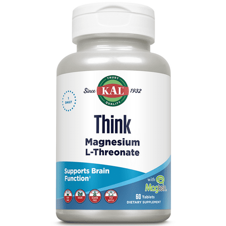 KAL Think Magnesium L-Threonate 2000 mg | Learning Brain Health & Memory Function Support w/ Magtein | Vegan No Gluten & Non-GMO | 60 Tablets - 021245271932