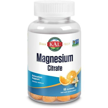 KAL Magnesium Citrate Gummy | Healthy Relaxation Muscle Bone & Energy Support | Vegetarian & Non-GMO | 60 Gummies - 021245955832