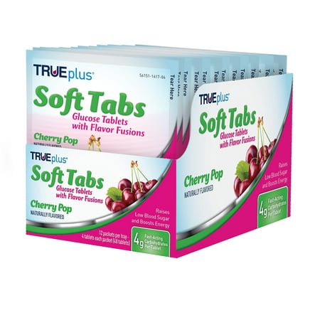 TRUEplus® Soft Tabs Glucose Tablets – 12 Packs – 48 tabs (Cherry Pop) - 021292012717