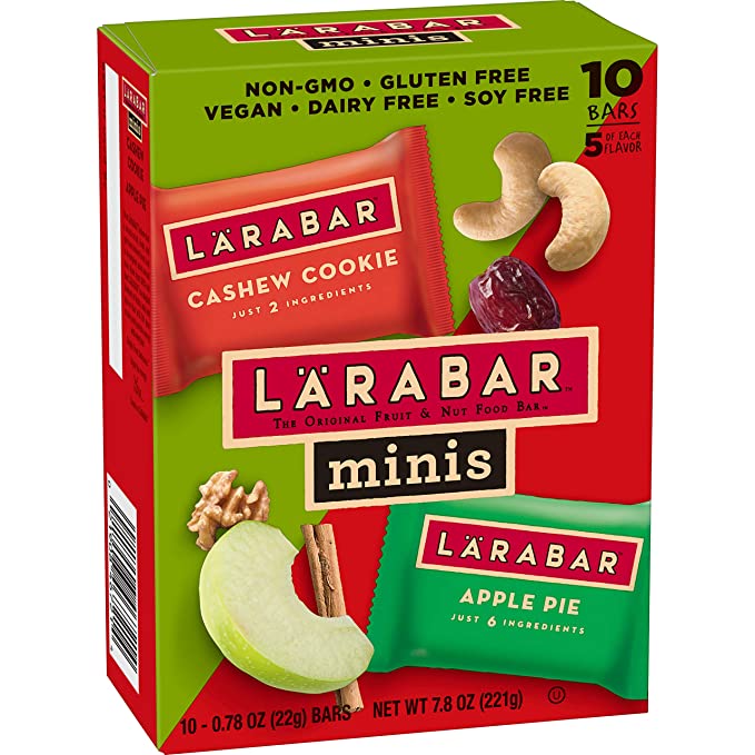 Larabar Minis Gluten Free Bar Variety Pack, Cashew Cookie/Apple Pie, 10-0.78 oz. Bars, Vegan, Dairy Free, Gluten Free Snacks - 021908467214