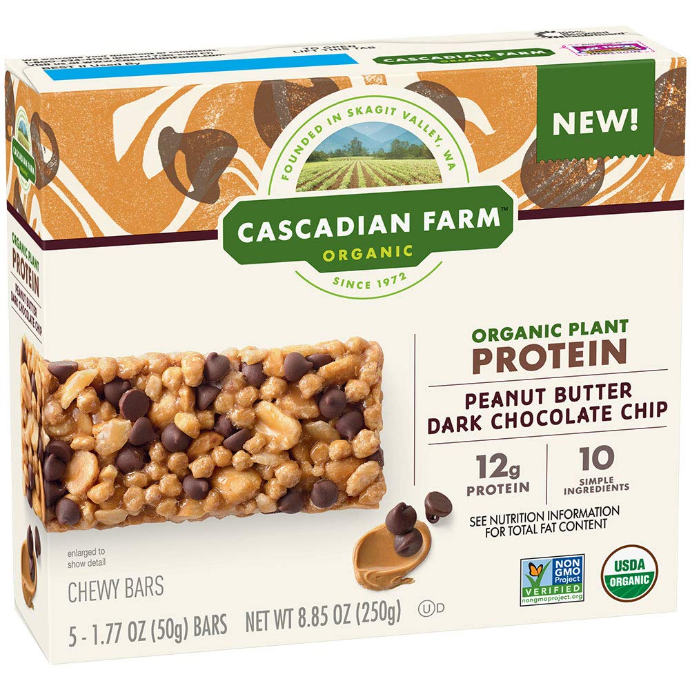  Cascadian Farm Organic Peanut Butter Chocolate Chip Protein Bars, 1.77 oz, 5 ct  - 021908476223