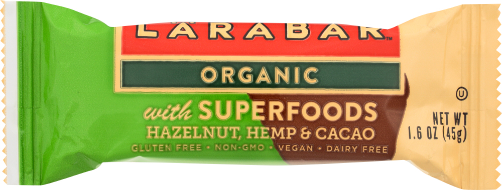 Larabar Organic With Superfoods Hazelnut Hemp & Cocoa Fruit & Nut Bar - 00021908513829