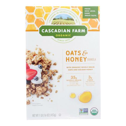  Cascadian Farm Organic Granola, Oats and Honey Cereal, 16 oz - 021908743318