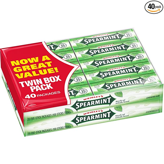 Wrigley's Gum, Spearmint, 5 Count (Pack of 40) - 741655214113