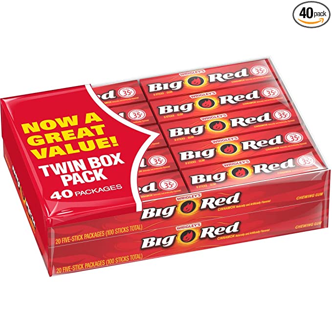  WRIGLEY'S BIG RED Cinnamon Chewing Gum, 5-Stick Pack (40 packs) 5 Count  - 766789632787