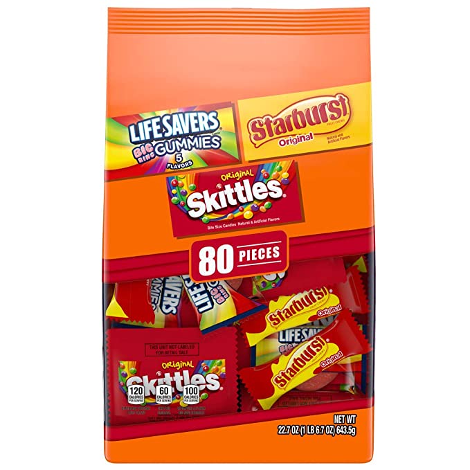  Skittles STARBURST & LIFE SAVERS Christmas Candy Fun Size Variety Mix, 22.7 Ounce 80 Pieces  - 022000117021