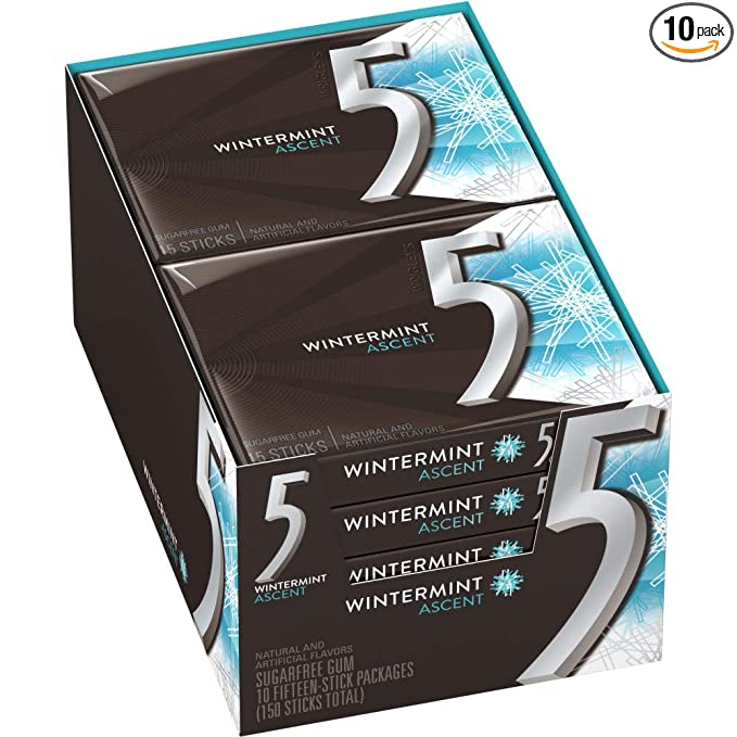  5 Gum Winter-Mint Ascent Sugar-Free Gum, 15 Count (Pack of 10)  - 022000123930