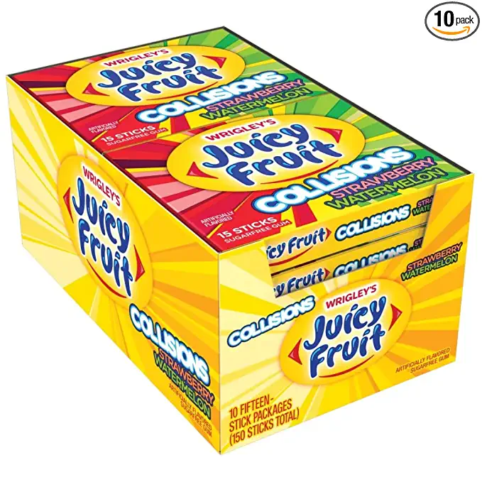 Juicy Fruit Gum Collisions Gum, Strawberry Watermelon, 15 Count (Pack of 10) - 022000126665