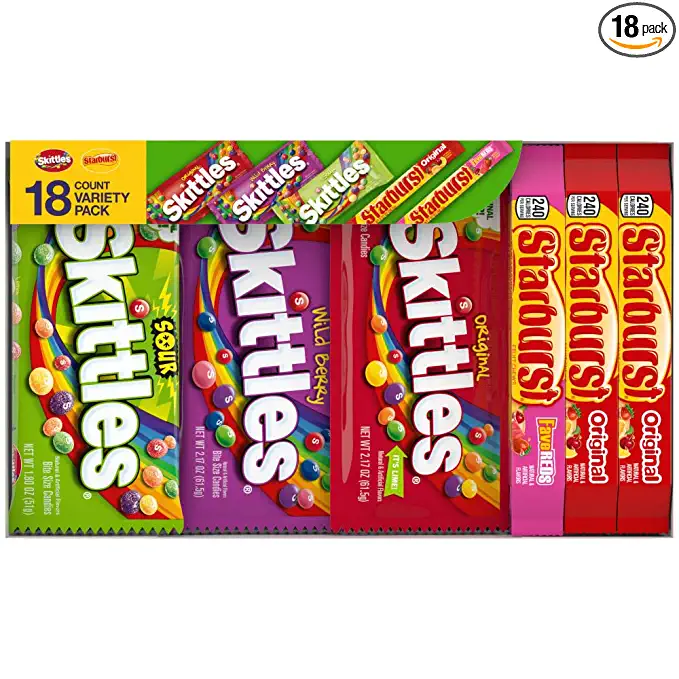 SKITTLES & STARBURST Candy Full Size Variety Mix 37.05-Ounce 18-Count Box - 022000127778
