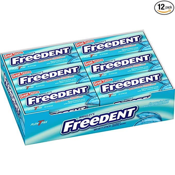 FREEDENT Spearmint Chewing Gum, 15 Count (Pack of 12) - 022000191106