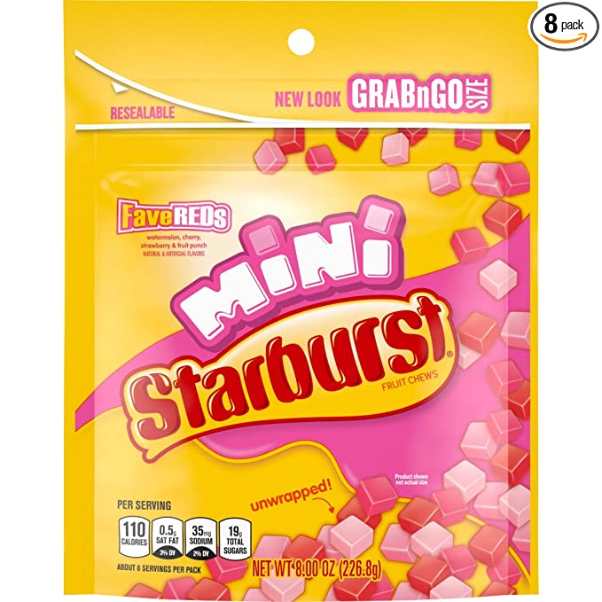 STARBURST FaveREDS Minis Fruit Chews Candy, 8 ounce (Pack of 8) - 022000266392