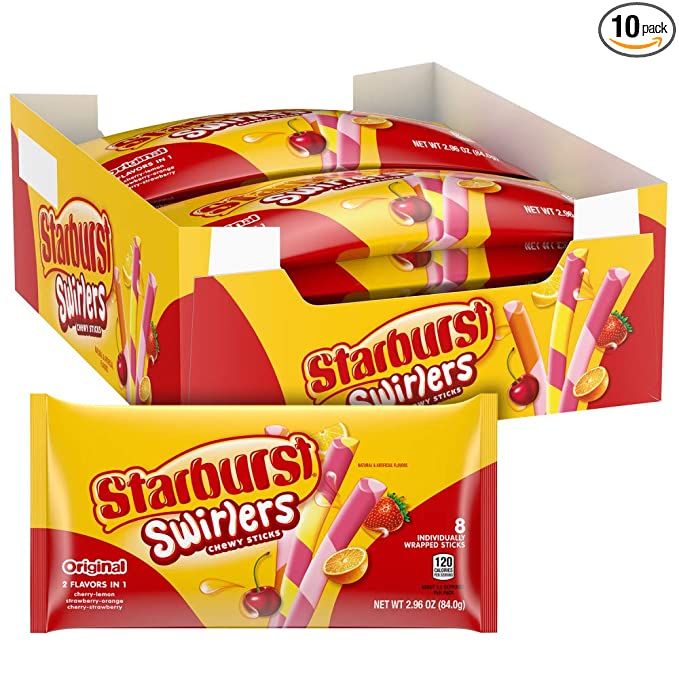 STARBURST Swirlers Sticks Chewy Candy, Share Size, 2.96 oz. Bag (Pack of 10) - 370839351070