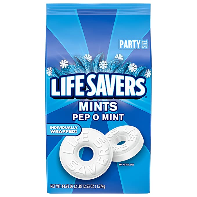  LIFE SAVERS Pep-O-Mint Breath Mint Bulk Hard Candy, Party Size, 44.93 oz Bag  - 022000290557