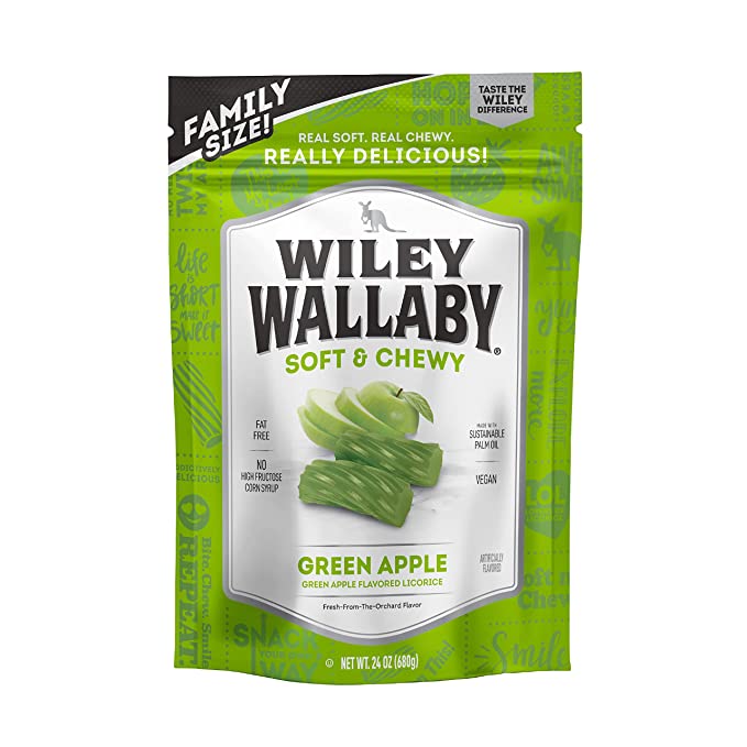  Wiley Wallaby 24 Ounce Green Apple Gourmet Australian Style Soft & Chewy Licorice Candy Twists  - 022224201490