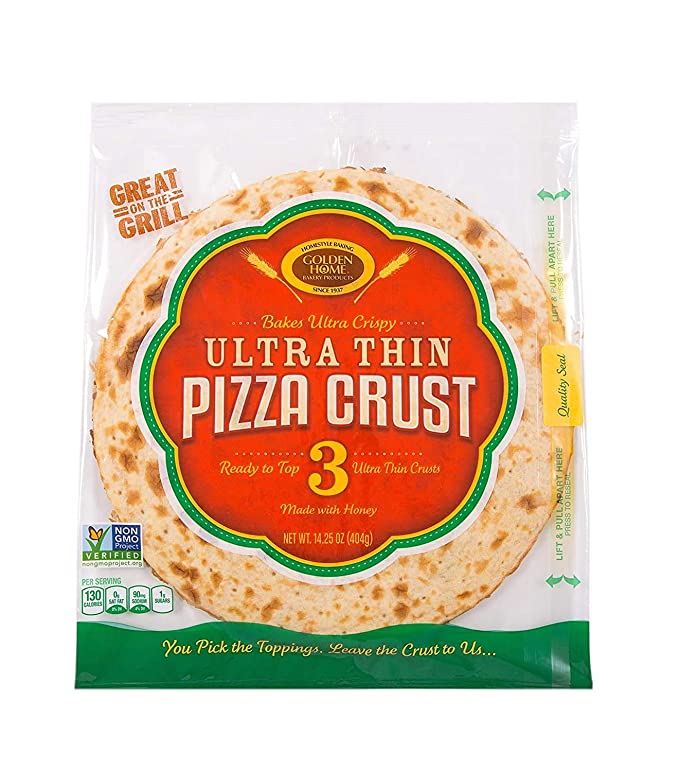  Golden Home Ultra Thin Pizza Crust, Low Carb, Low Fat, Non-GMO Wheat (3 Crusts)  - 023402087110