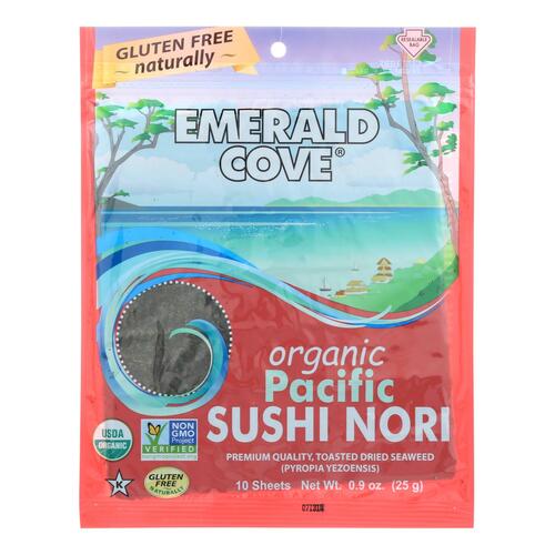 Emerald Cove Organic Pacific Sushi Nori - Toasted - Silver Grade - 10 Sheets - Case Of 6 - 023547300518