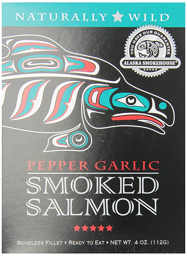  Alaska Smokehouse Smoked Salmon, Pepper Garlic, 4 Ounce Gift Box  - 023882830886
