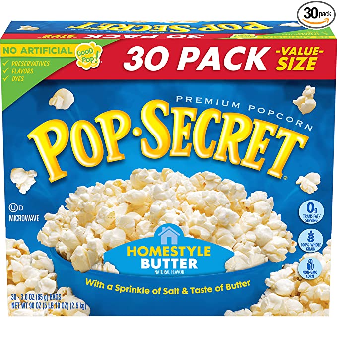 Pop Secret Microwave Popcorn, Homestyle Butter Flavor, 3 Ounce Sharing Bags, 30 Count - 023896696881