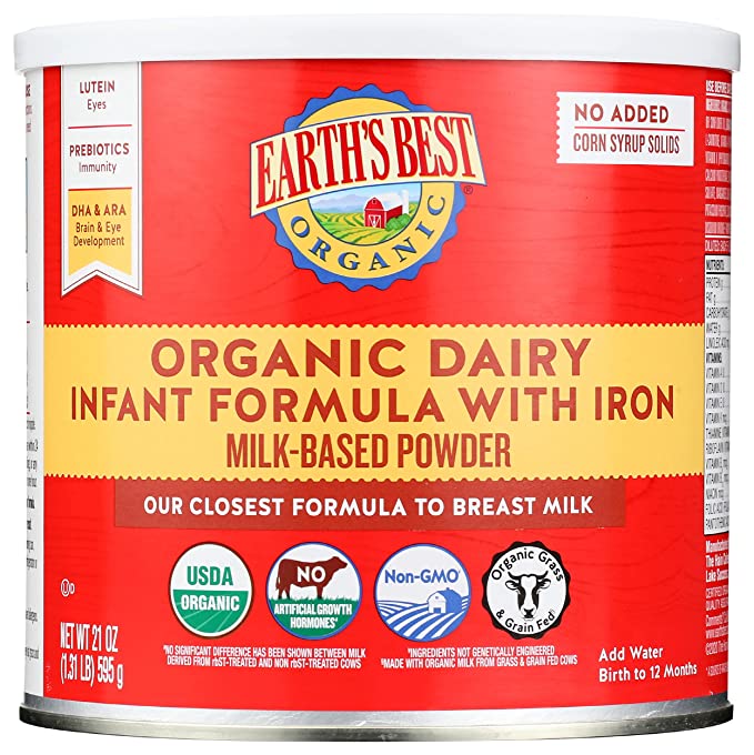 Earth's Best Organic Dairy Infant Powder Formula with Iron, Omega-3 DHA and Omega-6 ARA, 21 oz - 023923100442