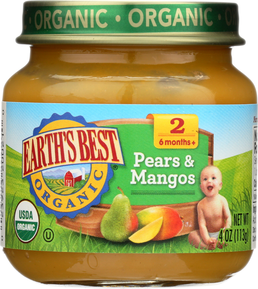 EARTH’S BEST: Organic Baby Food Stage 2 Pears and Mangos, 4 oz - 0023923200210