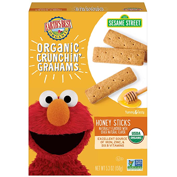  Earth's Best Organic Sesame Street Toddler Crunchin' Grahams, Honey Sticks, 5.3 oz. Box  - 023923203013