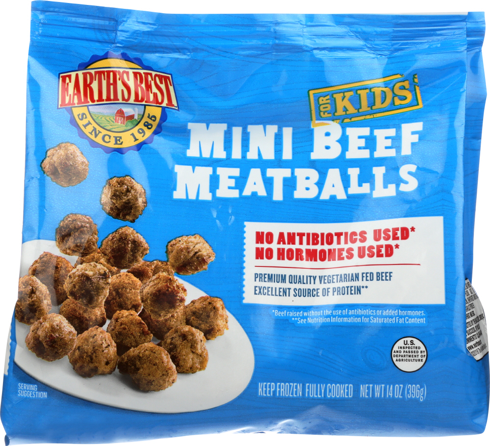 EARTHS BEST: Frozen Baked Beef Mini Meatballs, 14 oz - 0023923206458