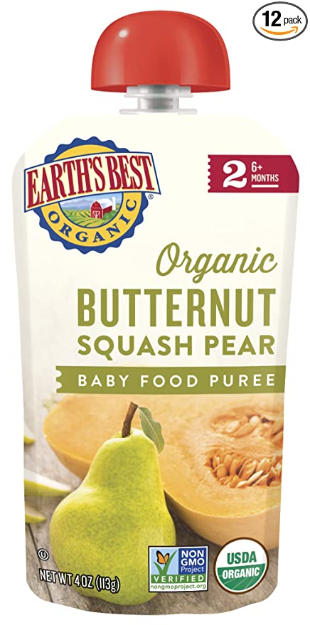  Earth's Best Organic Stage 2 Baby Food, Butternut Squash Pear, 4 oz Pouch (Pack of 12) (Packaging May Vary)  - 023923333031
