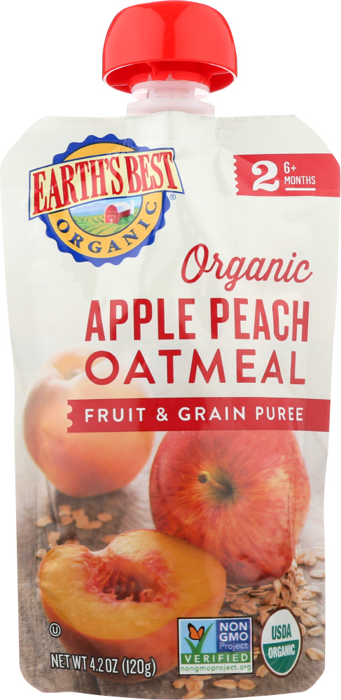 EARTHS BEST: Fruit & Grain Puree Apple Peach Oatmeal, 4.2 Oz - 0023923320116