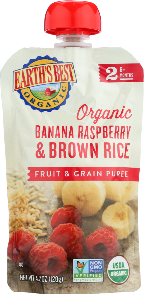 EARTHS BEST: Organic Fruit & Grain Puree Banana Raspberry Brown Rice, 4.2 Oz - 0023923320147