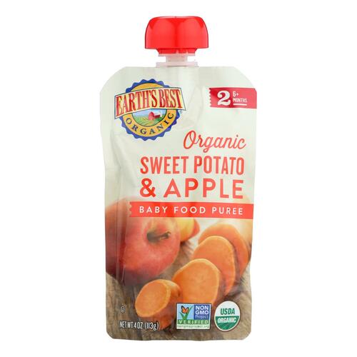 Earth's Best Organic Sweet Potato Apple Baby Food Puree - Stage 2 - Case Of 12 - 4 Oz. - 0023923330023
