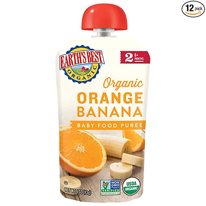  Earth's Best Organic Stage 2 Baby Food, Orange Banana, 4 oz (Pack of 12) (Packaging May Vary)  - 023923333055