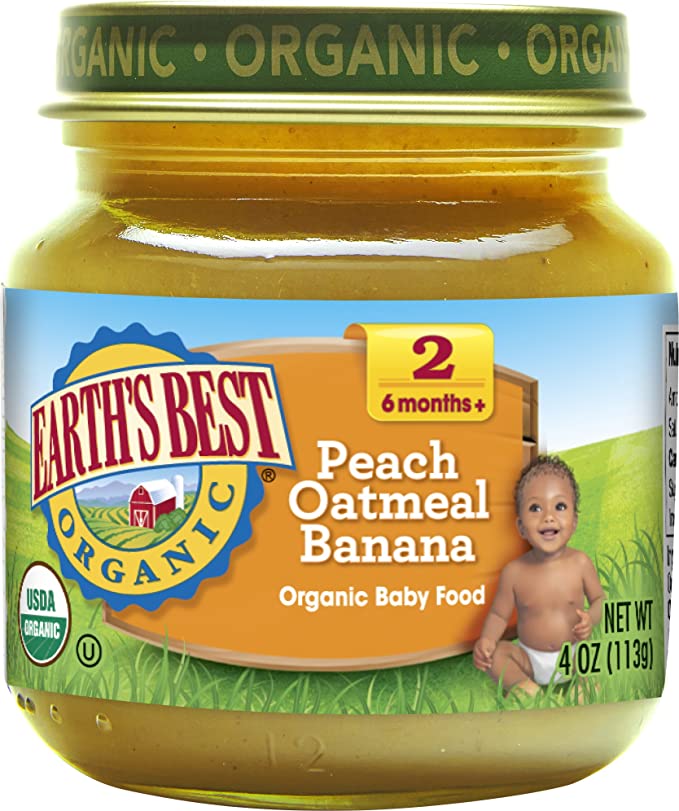  Earth's Best Organic Stage 2 Baby Food, Peach Oatmeal Banana, 4 oz. Jar  - 023923400542