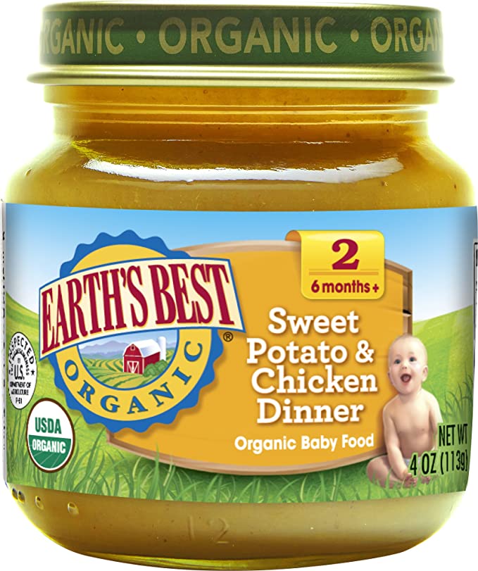  Earth's Best Organic Stage 2 Baby Food, Sweet Potato and Chicken Dinner, 4 oz. Jar  - 885621607995