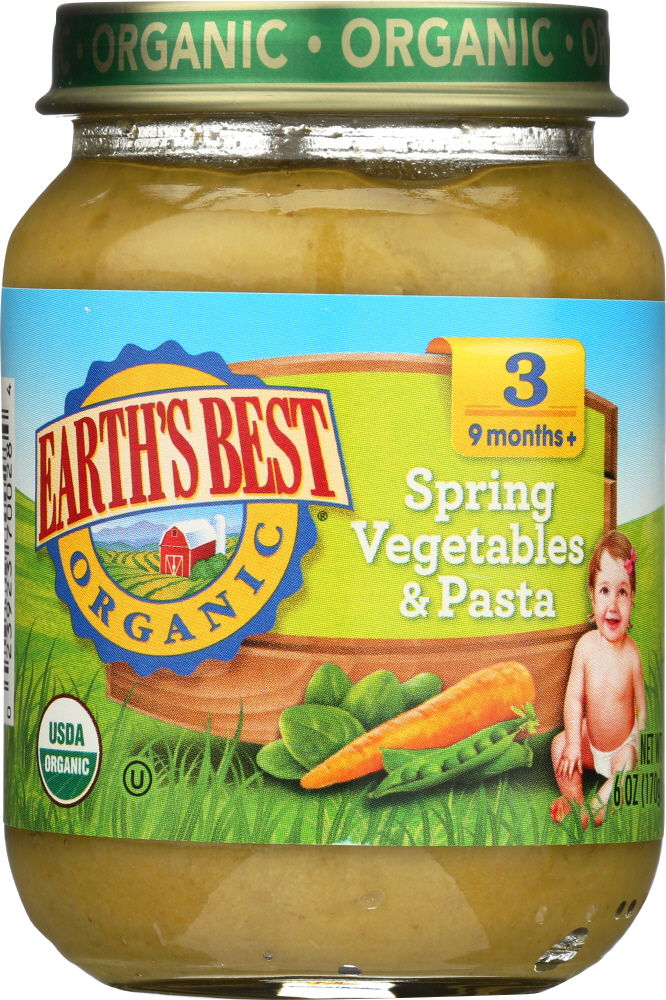 EARTH’S BEST: Organic Baby Food Stage 3 Spring Vegetables and Pasta, 6 oz - 0023923700284