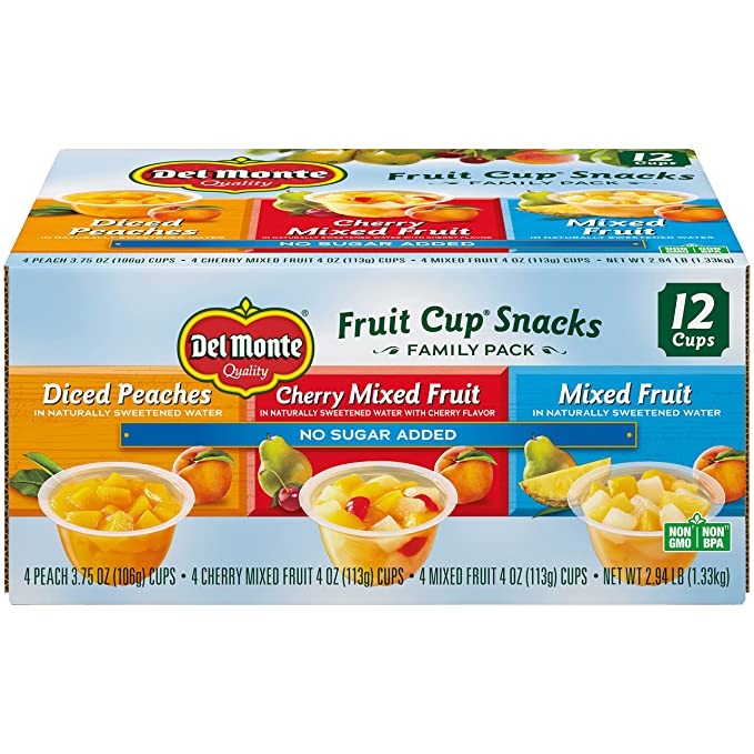 Del Monte FRUIT CUP Snacks, Family Pack, No Sugar Added, 12-Pack, 4 oz Variety Pack - 024000245230