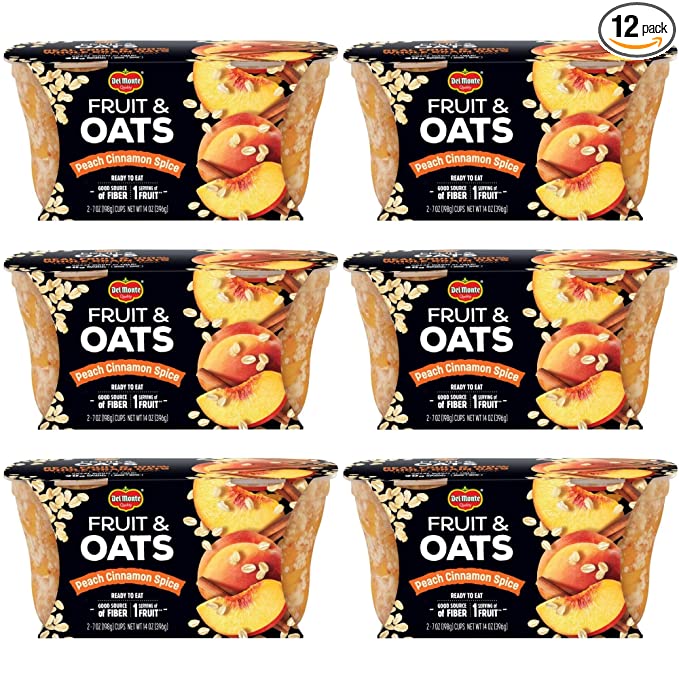  DEL MONTE FRUIT & OATS FRUIT CUP Snacks, Peach Cinnamon Spice, 7 Oz - Pack of 12  - 024000246664