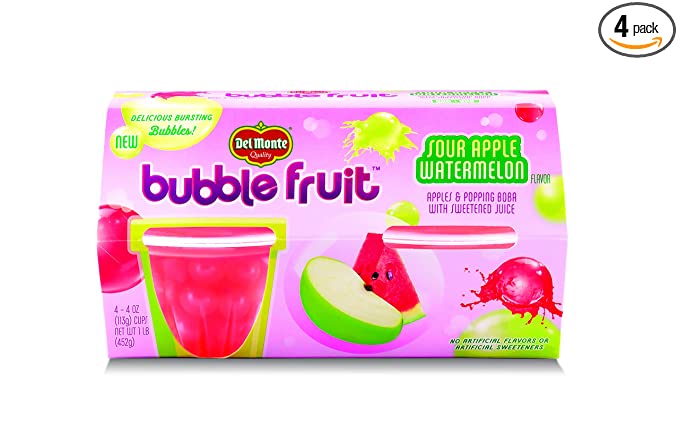  Del Monte Bubble Fruit Snack Cup, Sour Apple Watermelon, 4 Ounce Cups (Pack of 4)  - sour
