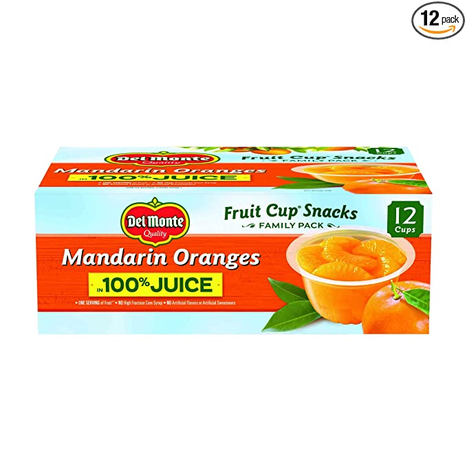  Del Monte Mandarin Orange in 100% Juice Snack Cups, 4-Ounce Cups (Pack of 12)  - 024000525622