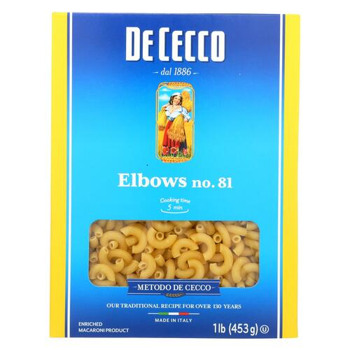 De Cecco Pasta - Elbows Pasta - Case Of 20 - 16 Oz. - 024094070817