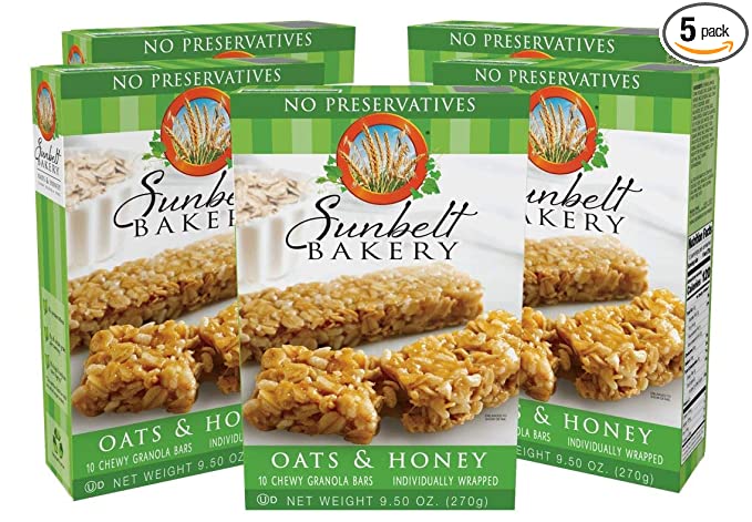  Sunbelt Bakery Oats & Honey Chewy Granola Bars, 5 Boxes, No Preservatives 10 Count (Pack of 5)  - 024300031076