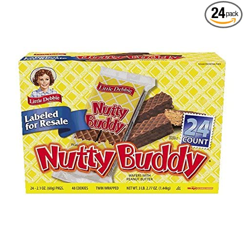 Little Debbie Nutty Buddy Chocolate Fudge & Peanut Butter Wafer Bars, 2 Bars per Package - 2.1, Oz 50.4 Ounce (Pack of 24) - 607169111488