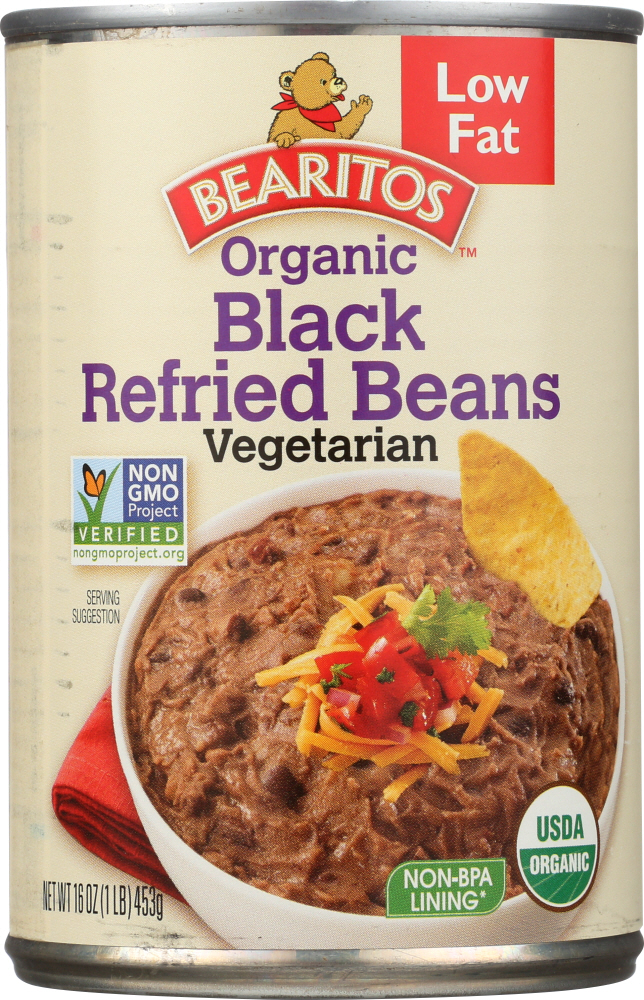 LITTLE BEAR: Bearitos Organic Refried Black Beans Vegetarian, 16 oz - 0024335160468