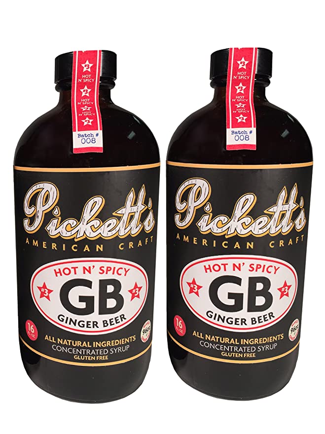 Pickett's Brothers Ginger Beer, All Natural Concentrated Syrup, 16 oz Bottles (Hot N' Spicy) 2-Pack - 024606140649