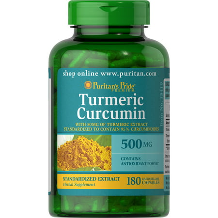 Puritan s Pride Turmeric Curcumin 500 mg Herbal Supplement green 180 count capsules - 025077154197