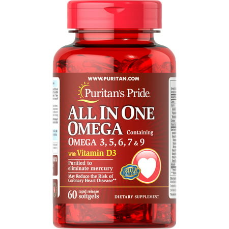 Puritan s Pride All in One Omega 3 5 6 7 and 9 with Vitamin D3 60 Count - 025077500734