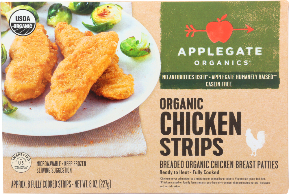 Organic Chicken Strips Formed & Breaded Organic White Meat Chicken Patties, Chicken Strips - 025317005500