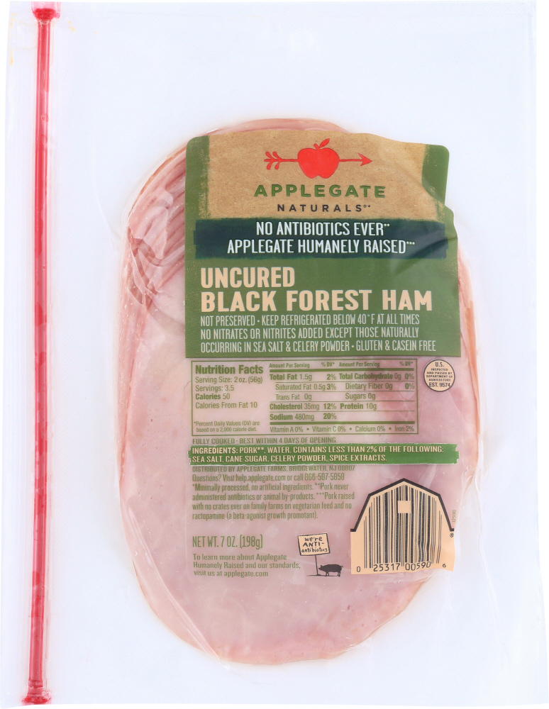 APPLEGATE NATURALS: Uncured Black Forest Ham, 7 oz - 0025317005906