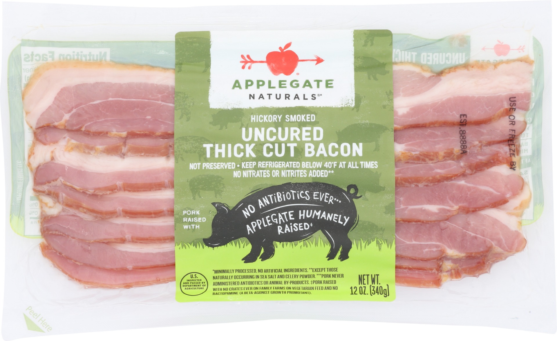 Hickory Smoked Uncured Thick Cut Bacon, Hickory Smoked - 025317117005