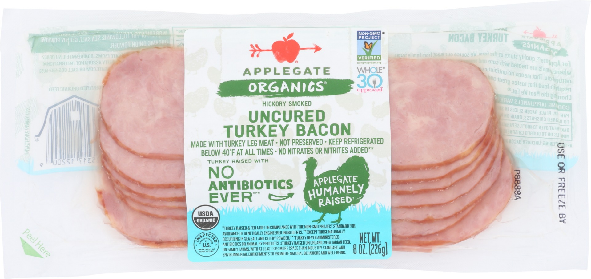 APPLEGATE: Organic Uncured Turkey Bacon, 8 oz | Grocery Stores Near Me - 0025317122009
