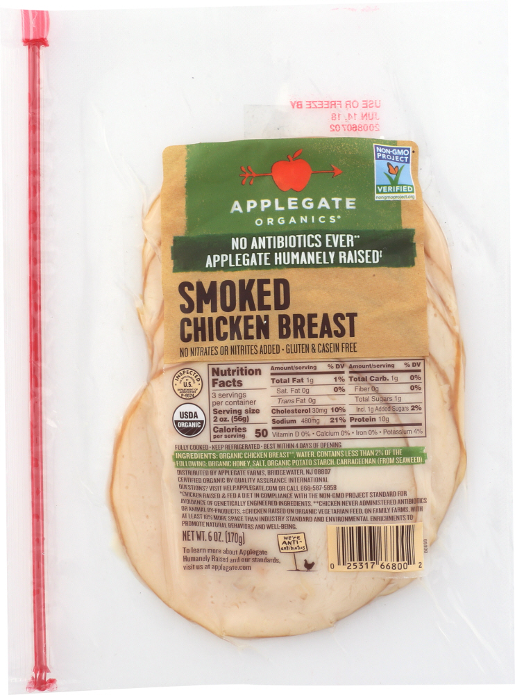 APPLEGATE: Organic Smoked Chicken Breast, 6 oz - 0025317668002